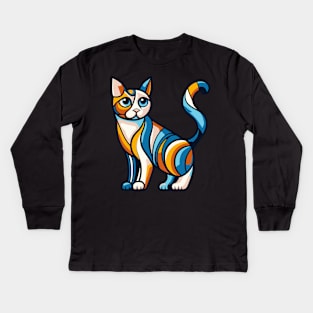 Pop art cat illustration. cubism cat illustration Kids Long Sleeve T-Shirt